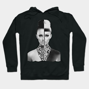 Abstract Fashion Model Portrait Black and White Hoodie